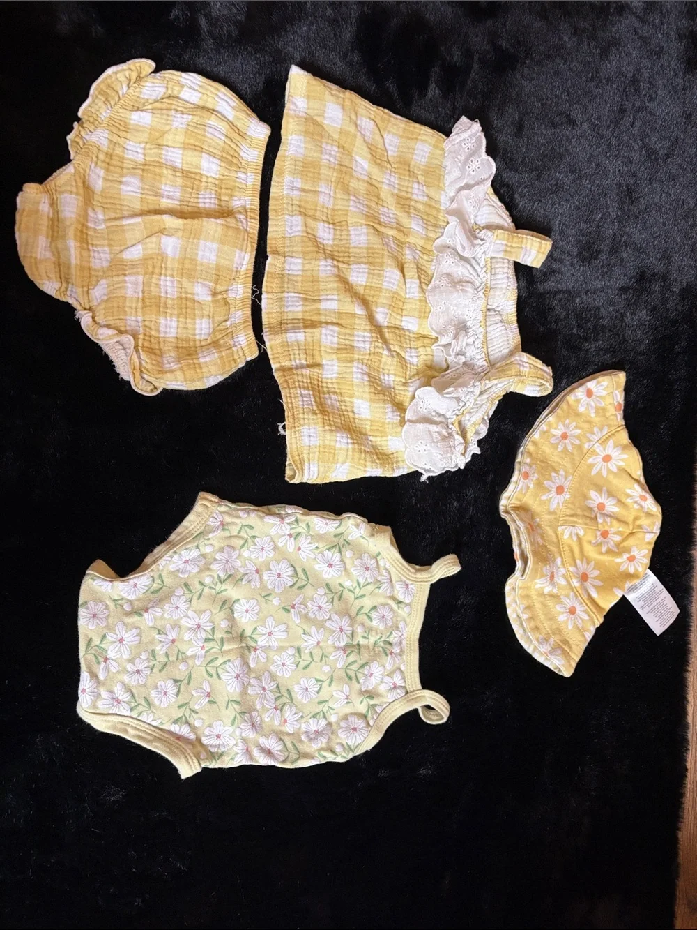 Catherine Malandrino Yellow Plaid Baby Hat & Matching Pieces